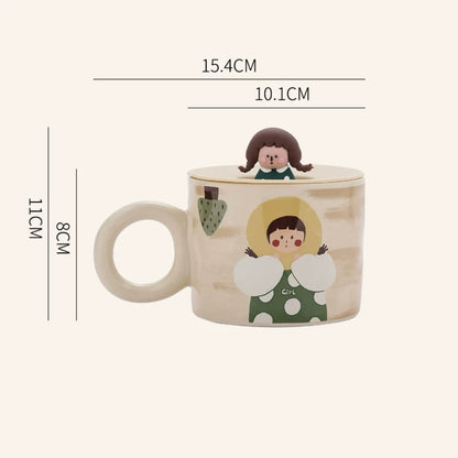 Hand-Painted Couples Ceramic Mug - Boy and Girl | Perfect Gift Choice, 400ML Capacity - Wuli Home