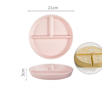 Handcrafted Macaron-Colored Ceramic Divided Plate | Four Delightful Colors | Microwave & Dishwasher Safe - Wuli Home