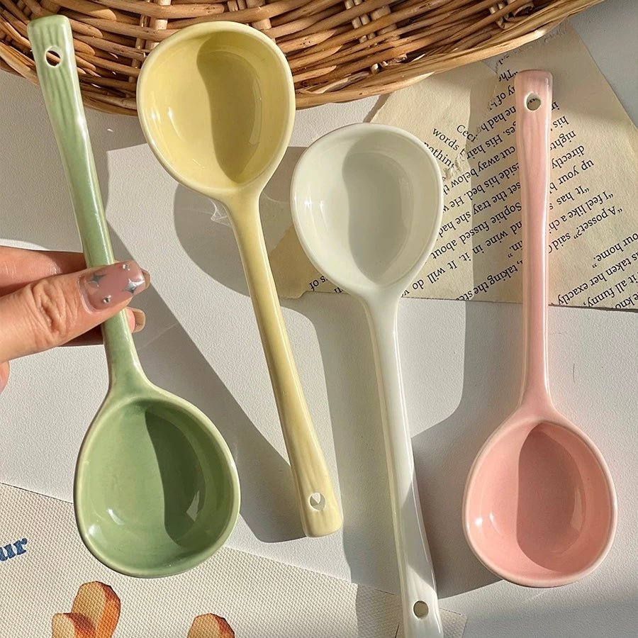 Handcrafted Macaron-Colored Ceramic Spoons | Artistic and Functional Utensils for Tea, Coffee, and Desserts - Wuli Home