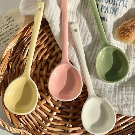 Handcrafted Macaron-Colored Ceramic Spoons | Artistic and Functional Utensils for Tea, Coffee, and Desserts - Wuli Home