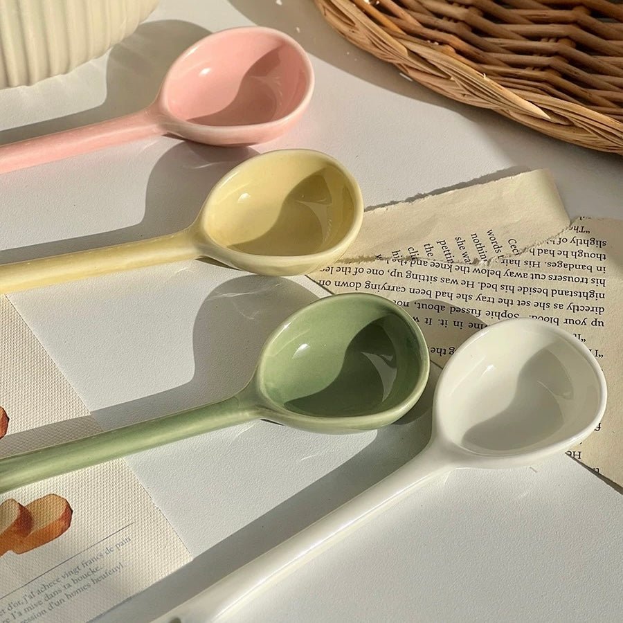 Handcrafted Macaron-Colored Ceramic Spoons | Artistic and Functional Utensils for Tea, Coffee, and Desserts - Wuli Home