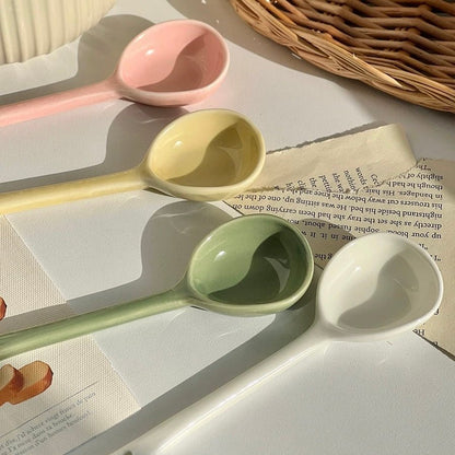 Handcrafted Macaron-Colored Ceramic Spoons | Artistic and Functional Utensils for Tea, Coffee, and Desserts - Wuli Home