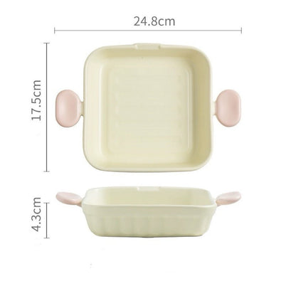 Handcrafted Macaron- Colored Pink and White Ceramic Baking Dish - Dual Handles | Square & Oval Shapes Available - Wuli Home