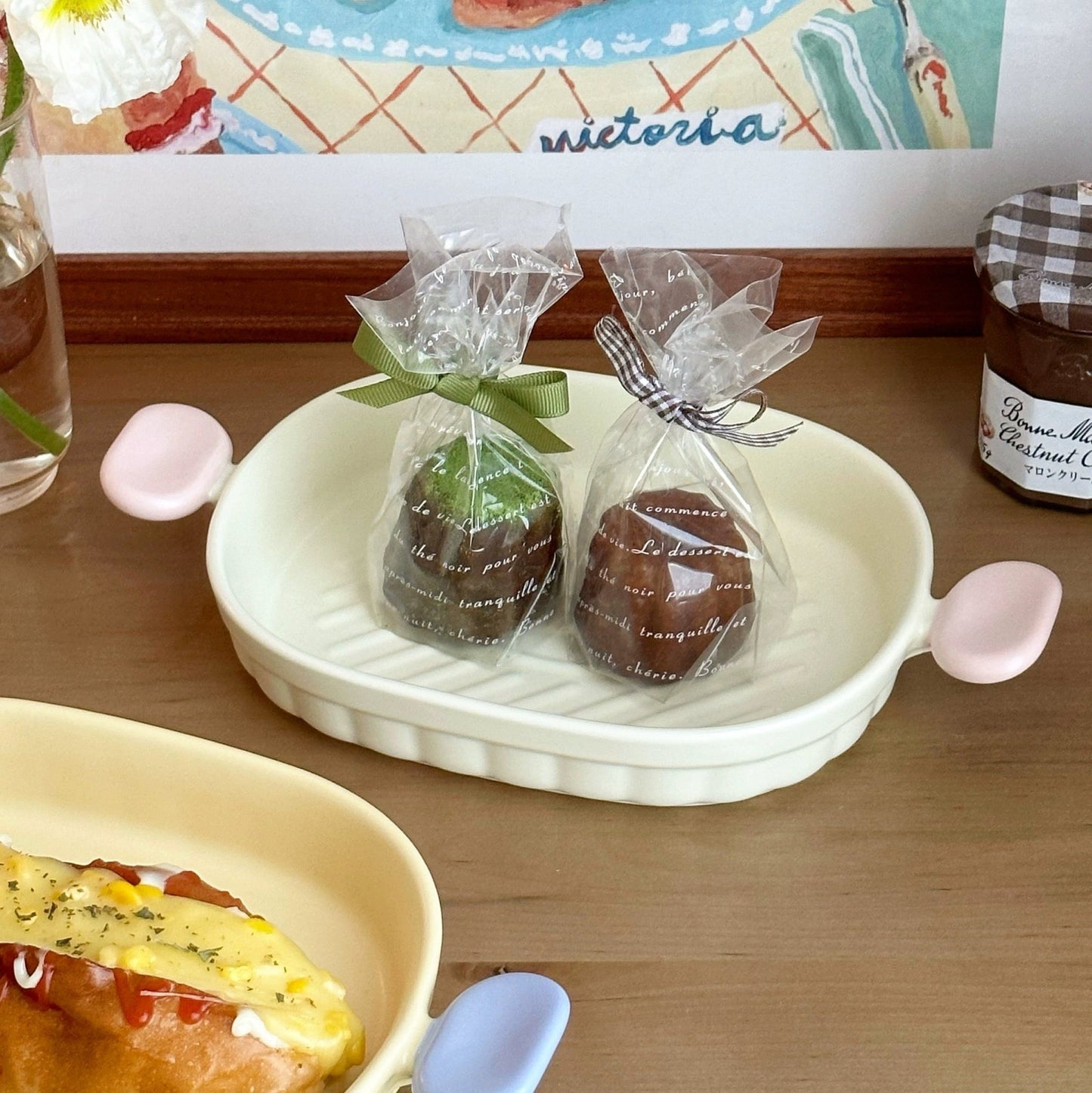 Handcrafted Macaron- Colored Pink and White Ceramic Baking Dish - Dual Handles | Square & Oval Shapes Available - Wuli Home