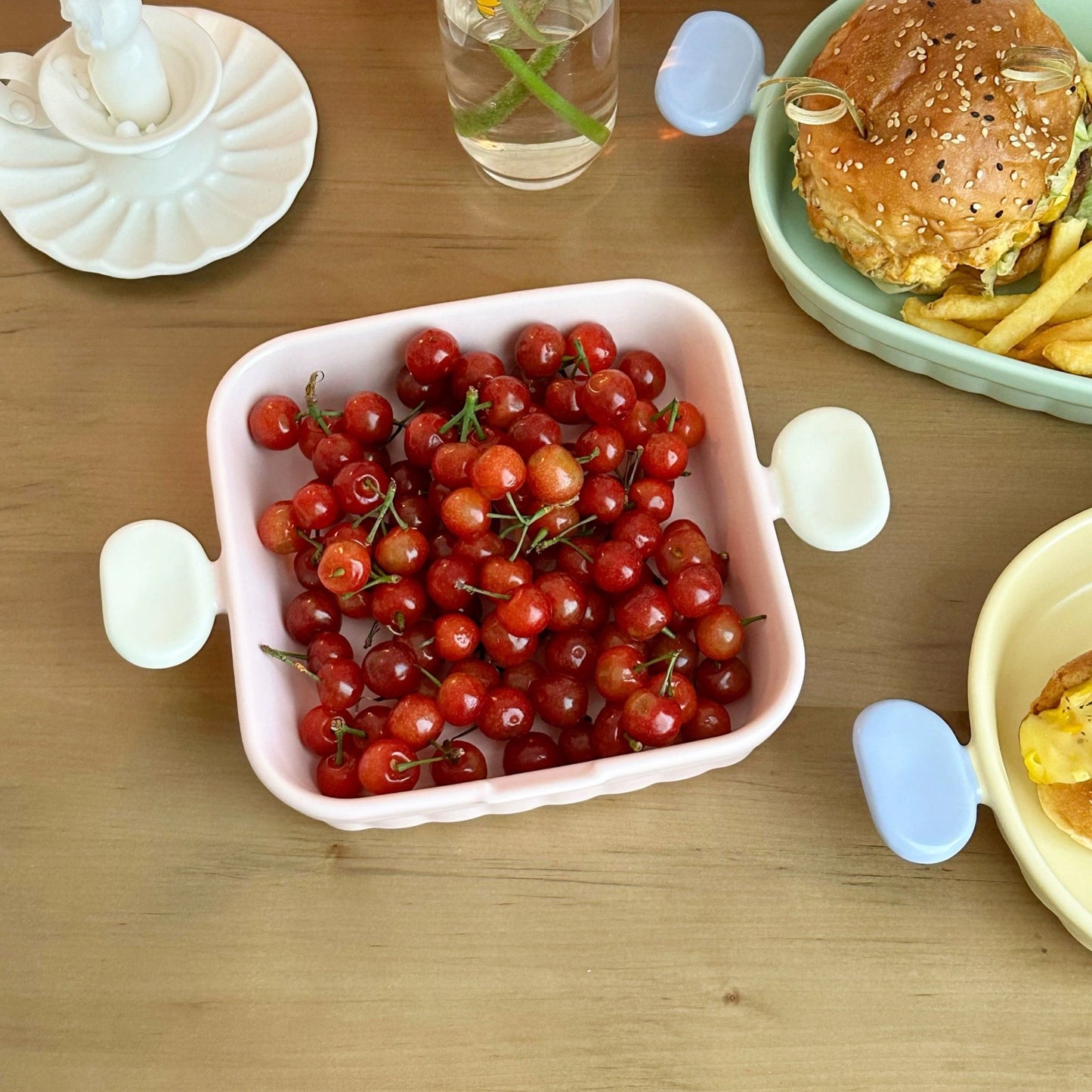 Handcrafted Macaron- Colored Pink and White Ceramic Baking Dish - Dual Handles | Square & Oval Shapes Available - Wuli Home