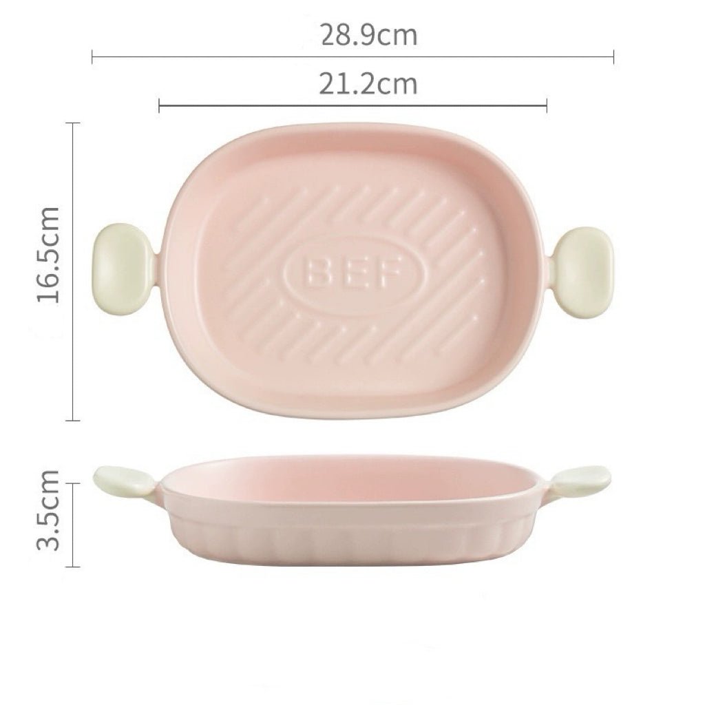 Handcrafted Macaron- Colored Pink and White Ceramic Baking Dish - Dual Handles | Square & Oval Shapes Available - Wuli Home