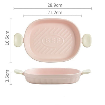 Handcrafted Macaron- Colored Pink and White Ceramic Baking Dish - Dual Handles | Square & Oval Shapes Available - Wuli Home