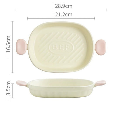 Handcrafted Macaron- Colored Pink and White Ceramic Baking Dish - Dual Handles | Square & Oval Shapes Available - Wuli Home