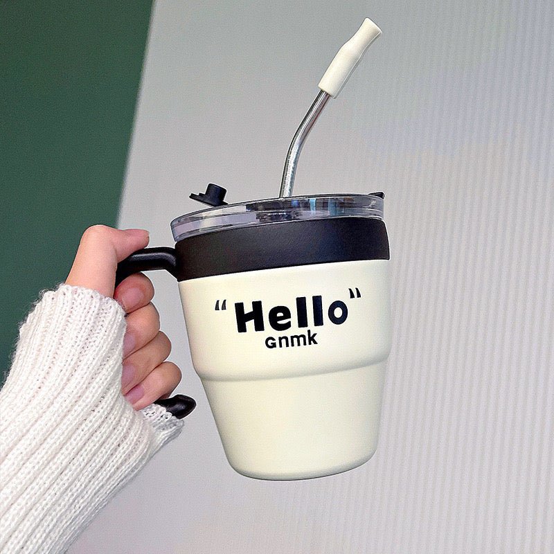 “Hello” Black&Red Stainless Steel Straw Mug - Wuli Home