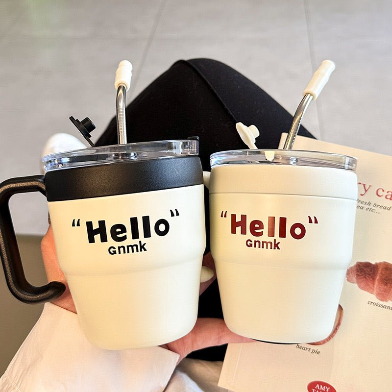 “Hello” Black&Red Stainless Steel Straw Mug - Wuli Home