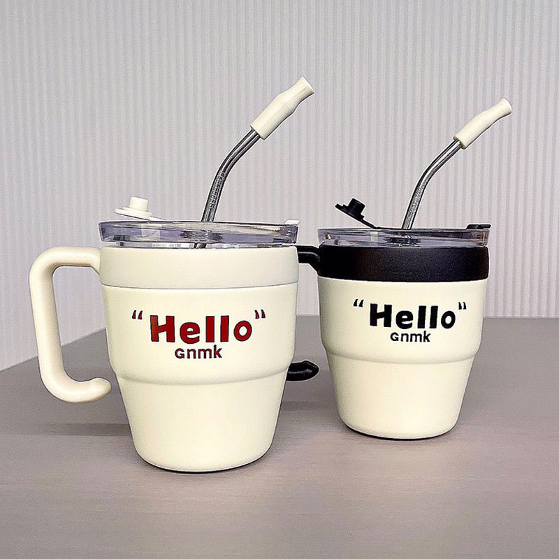 “Hello” Black&Red Stainless Steel Straw Mug - Wuli Home