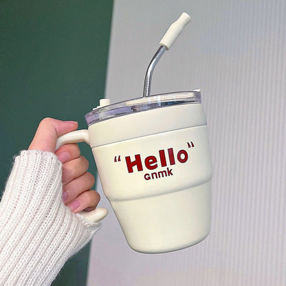 “Hello” Black&Red Stainless Steel Straw Mug - Wuli Home