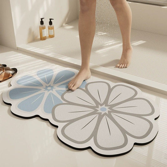 Light Blue Floral Bathroom Absorbent Mat - Size 50x80cm | Quick-Drying and Absorbent - Wuli Home