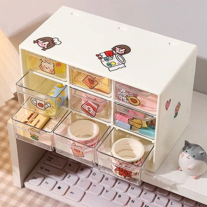 Mini Nine-Grid Storage Box | PET Plastic Material | Convenient Compartments & Cute Stickers Included - Wuli Home