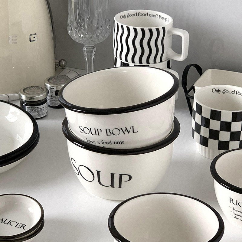 Minimalist Alphabet Series Ceramic Dinnerware Set - Black and White - Wuli Home