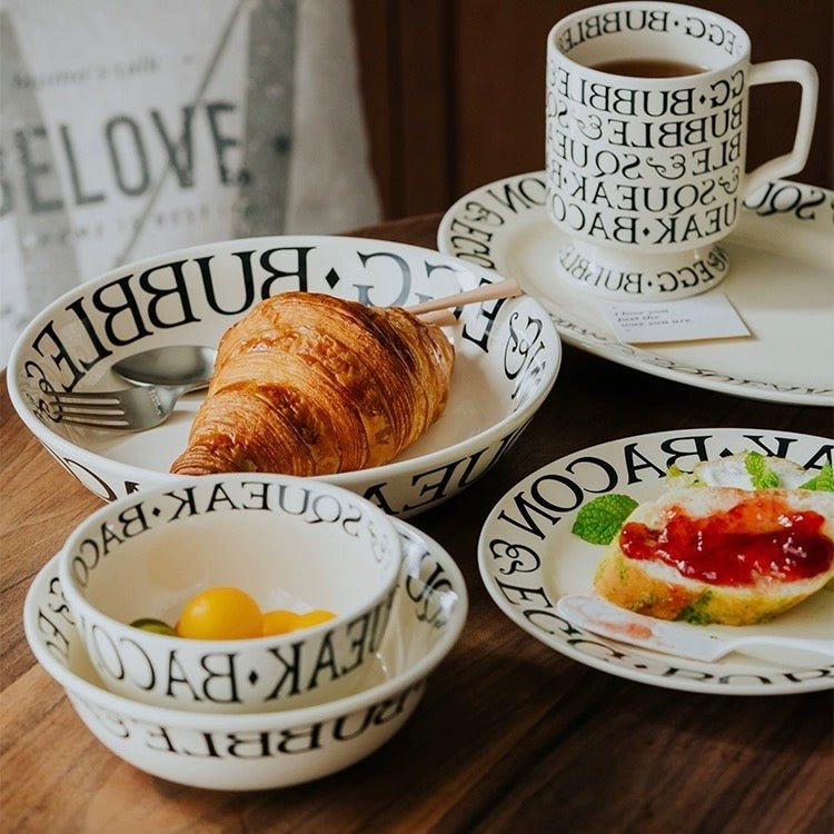 Minimalist Roman Alphabet Dinnerware Set - Elegant White Design with Roman Letters - Wuli Home