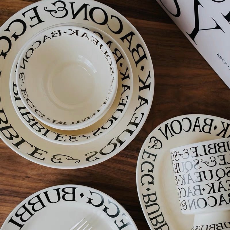 Minimalist Roman Alphabet Dinnerware Set - Elegant White Design with Roman Letters - Wuli Home