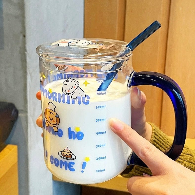 Morning Puppy Large Glass Mug | Cute Dog Design, 800ML Capacity - Wuli Home