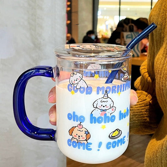 Morning Puppy Large Glass Mug | Cute Dog Design, 800ML Capacity - Wuli Home