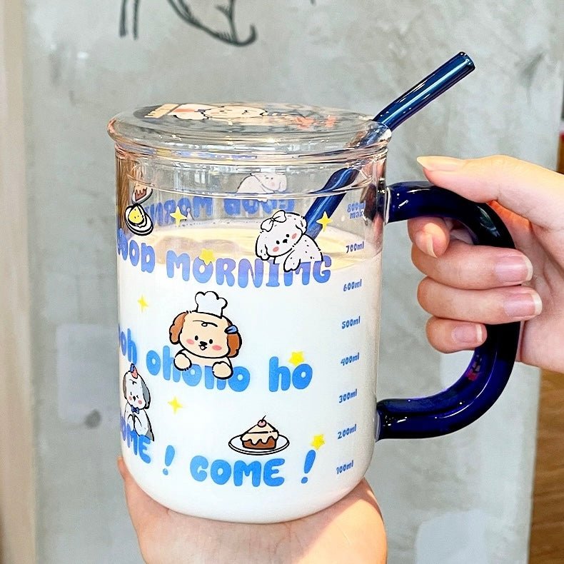 Morning Puppy Large Glass Mug | Cute Dog Design, 800ML Capacity - Wuli Home