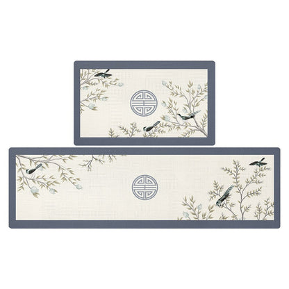 New Chinese-Style Oil-Proof Leather Kitchen Mat - Size 45x75cm/45x150cm - Wuli Home