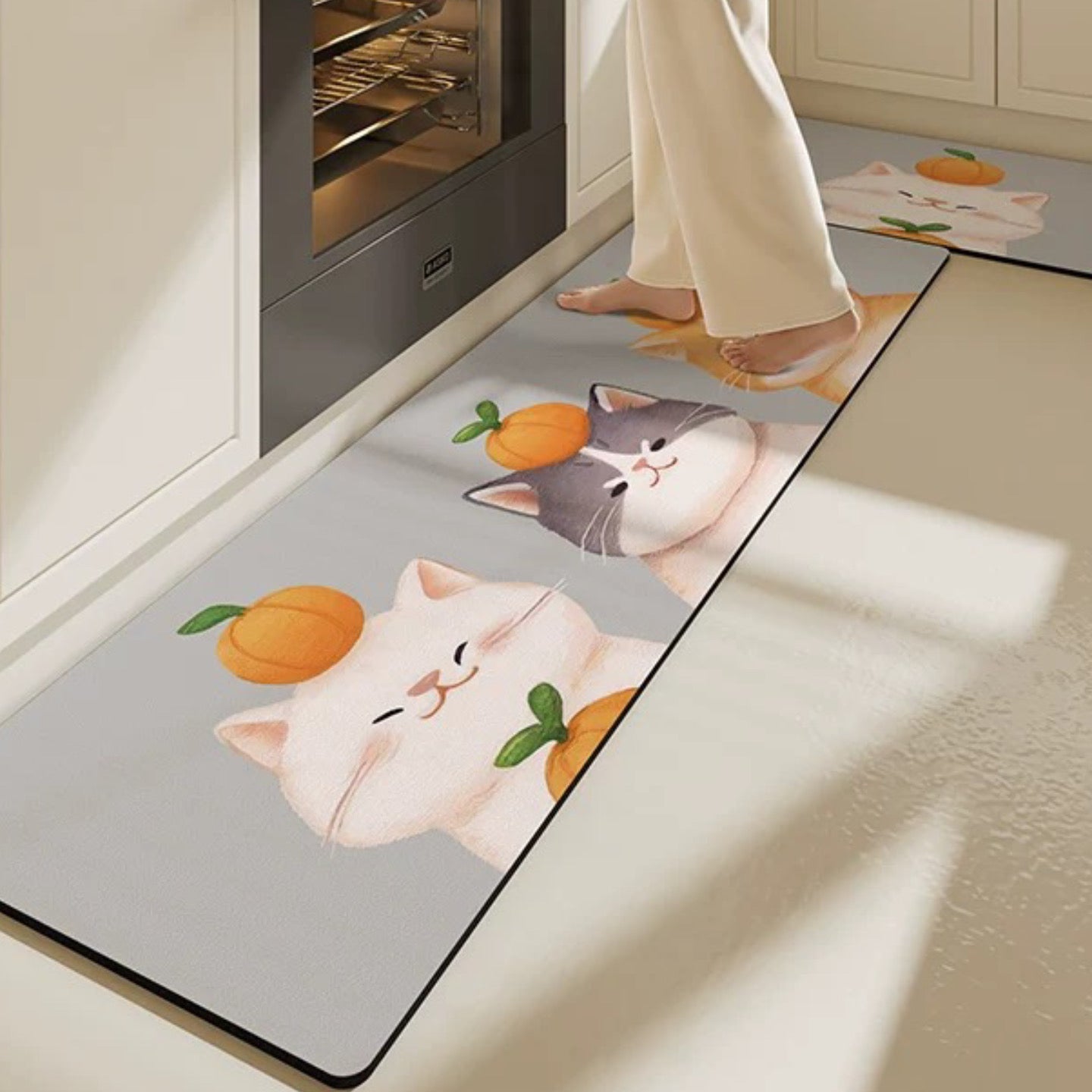 Orange Cat Absorbent and Stain-Resistant Kitchen Mat - Wuli Home