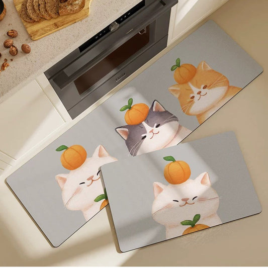 Orange Cat Absorbent and Stain-Resistant Kitchen Mat - Wuli Home