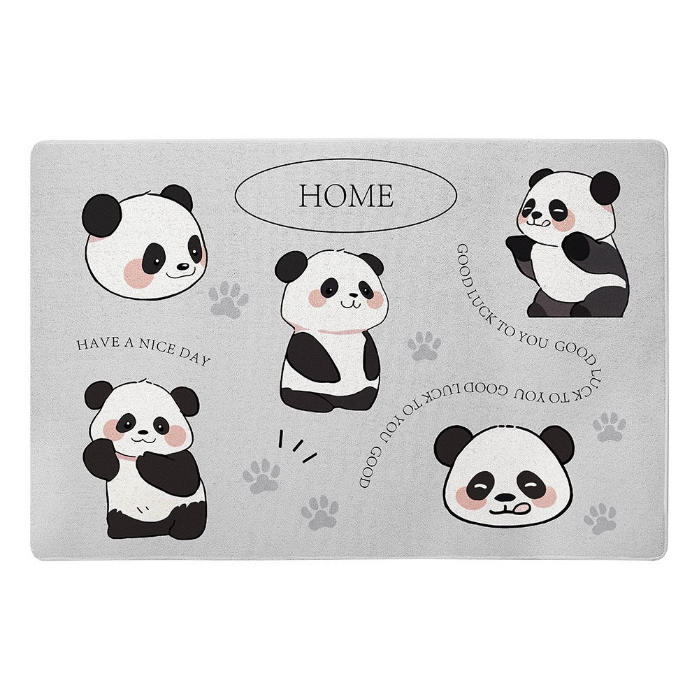 Panda Happiness Polyester Welcome Doormat - Size 60x90cm / 80x120cm | Short velvet fabric - Wuli Home