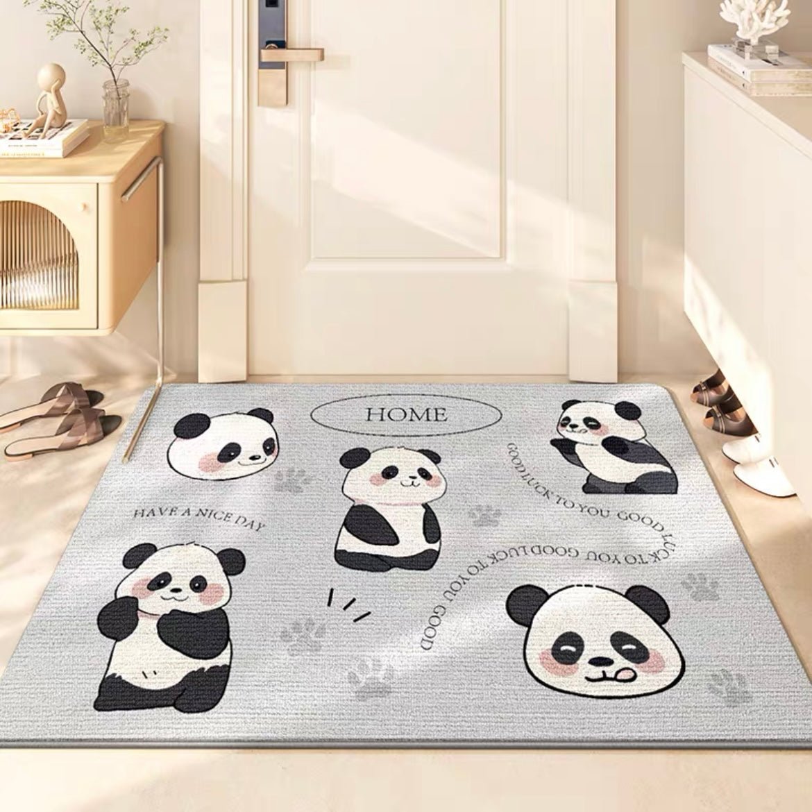 Panda Happiness Polyester Welcome Doormat - Size 60x90cm / 80x120cm | Short velvet fabric - Wuli Home