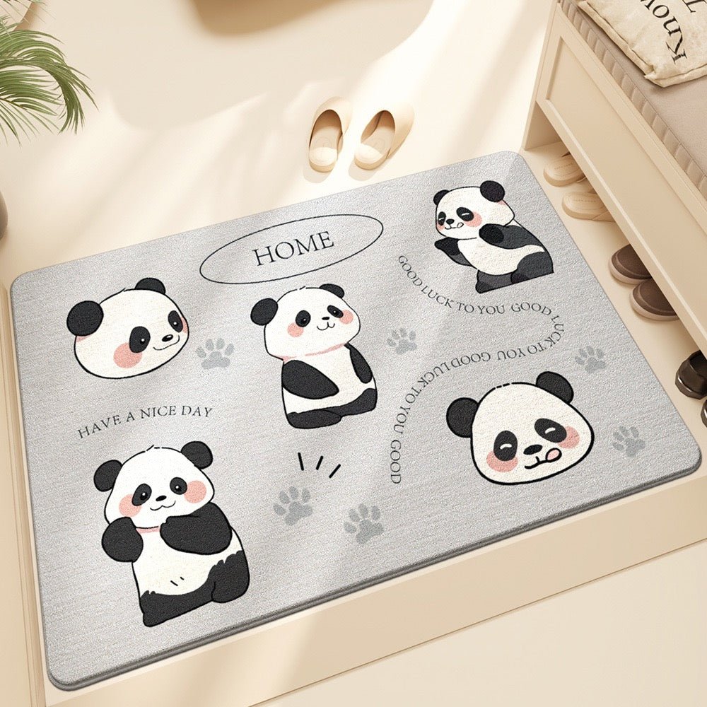 Panda Happiness Polyester Welcome Doormat - Size 60x90cm / 80x120cm | Short velvet fabric - Wuli Home