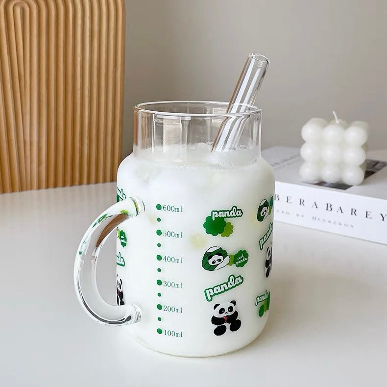 Panda Panda Large Capacity Glass Mug with Straw - Wuli Home