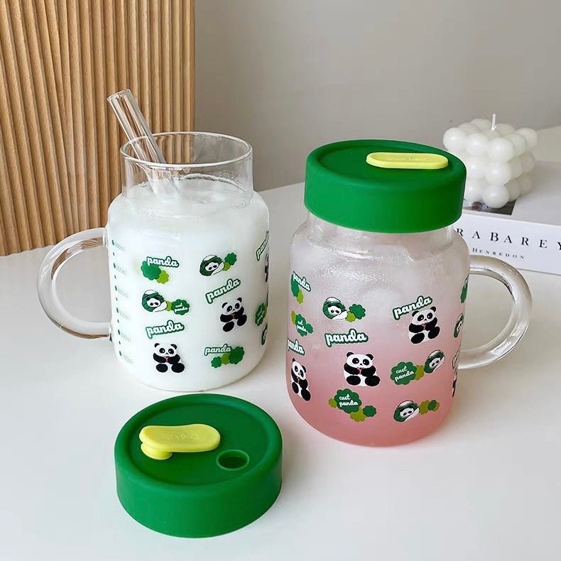 Panda Panda Large Capacity Glass Mug with Straw - Wuli Home