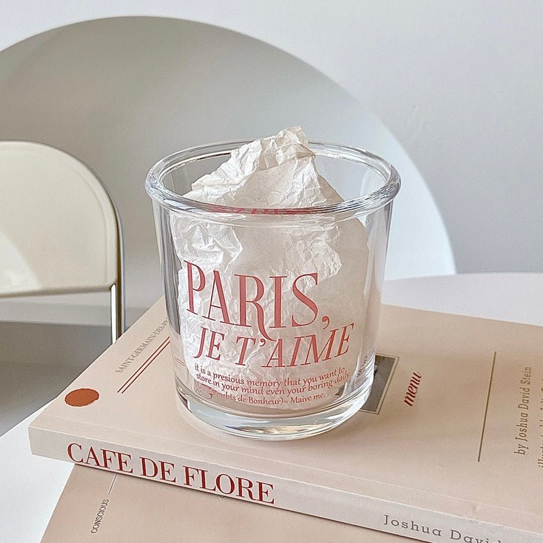 Paris Pink Wide-Mouth Glass Cup | Romantic ‘Paris, Je T’AIME’ Lettering, 400ML Capacity - Wuli Home