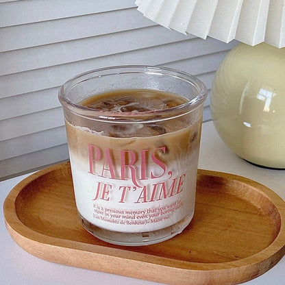 Paris Pink Wide-Mouth Glass Cup | Romantic ‘Paris, Je T’AIME’ Lettering, 400ML Capacity - Wuli Home