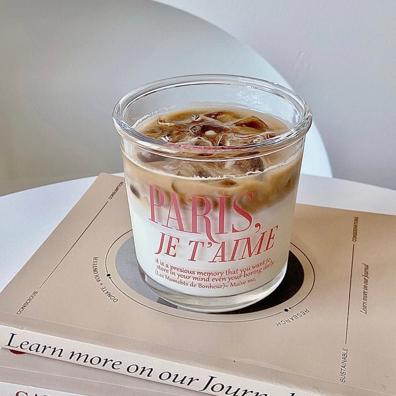 Paris Pink Wide-Mouth Glass Cup | Romantic ‘Paris, Je T’AIME’ Lettering, 400ML Capacity - Wuli Home