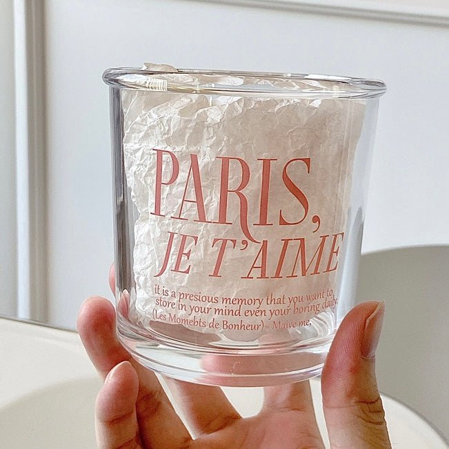 Paris Pink Wide-Mouth Glass Cup | Romantic ‘Paris, Je T’AIME’ Lettering, 400ML Capacity - Wuli Home