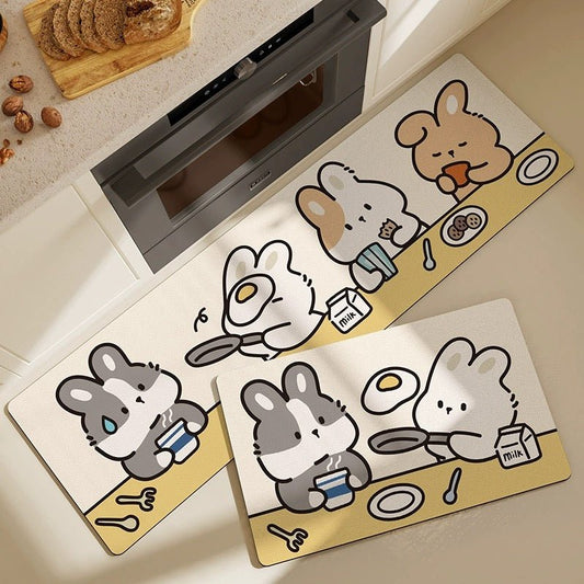 Party Bunny Absorbent and Stain-Resistant Kitchen Mat - Size 45x75cm/45x150cm - Wuli Home