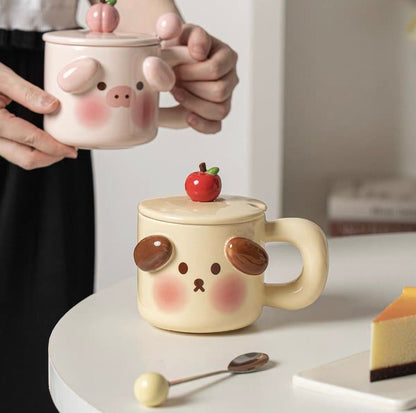 Peachy Pig and Appley Pup Ceramic Mug | Perfect Gift Choice, 400ML Capacity - Wuli Home