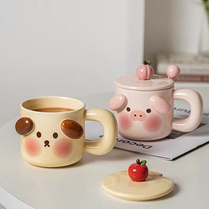 Peachy Pig and Appley Pup Ceramic Mug | Perfect Gift Choice, 400ML Capacity - Wuli Home