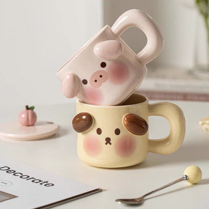 Peachy Pig and Appley Pup Ceramic Mug | Perfect Gift Choice, 400ML Capacity - Wuli Home