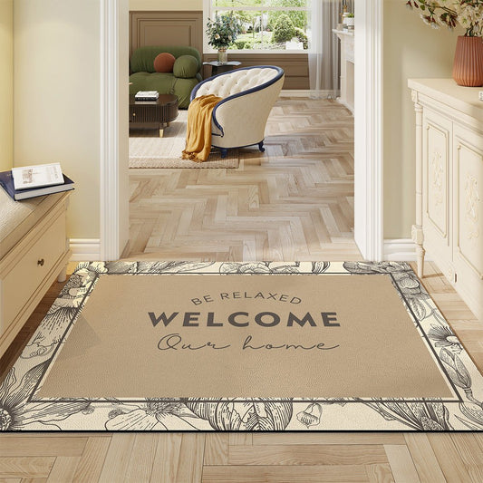 Retro Luxe Floral Leather Welcome Doormat - Size 60x90cm/80x120cm - Wuli Home