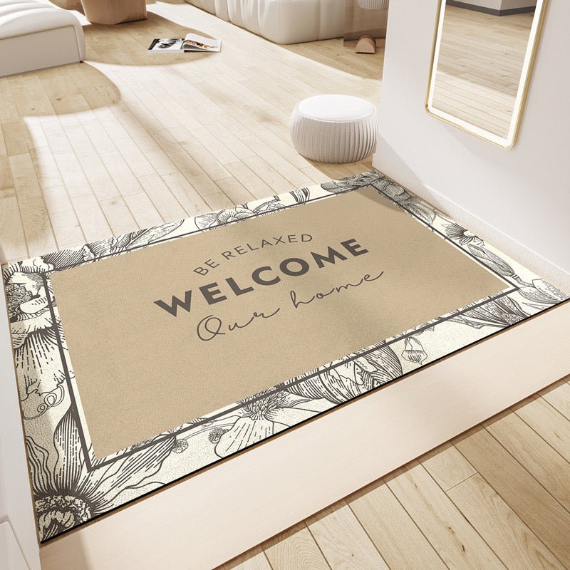 Retro Luxe Floral Leather Welcome Doormat - Size 60x90cm/80x120cm - Wuli Home