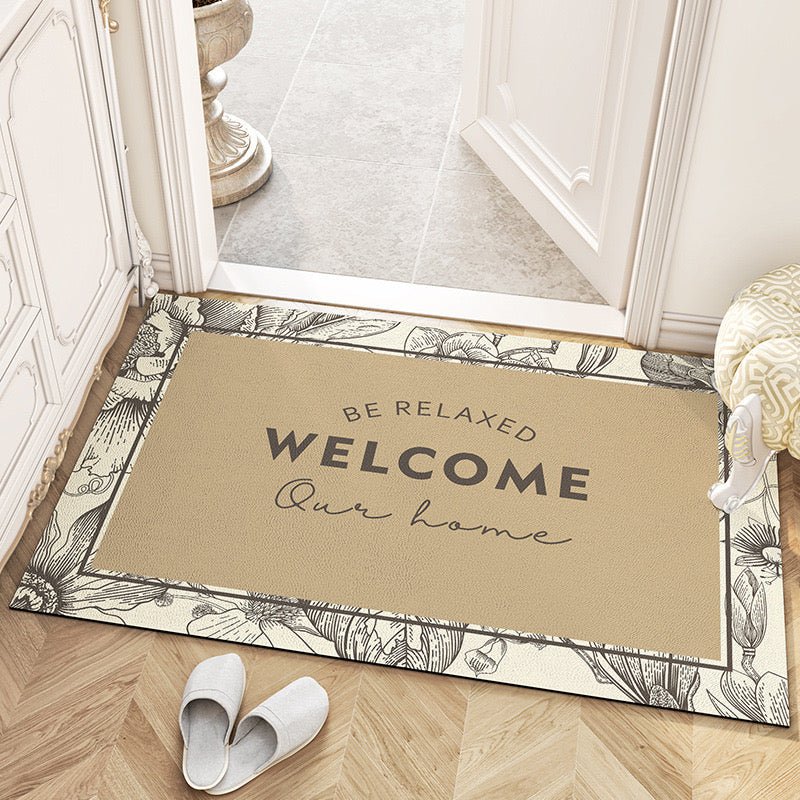 Retro Luxe Floral Leather Welcome Doormat - Size 60x90cm/80x120cm - Wuli Home