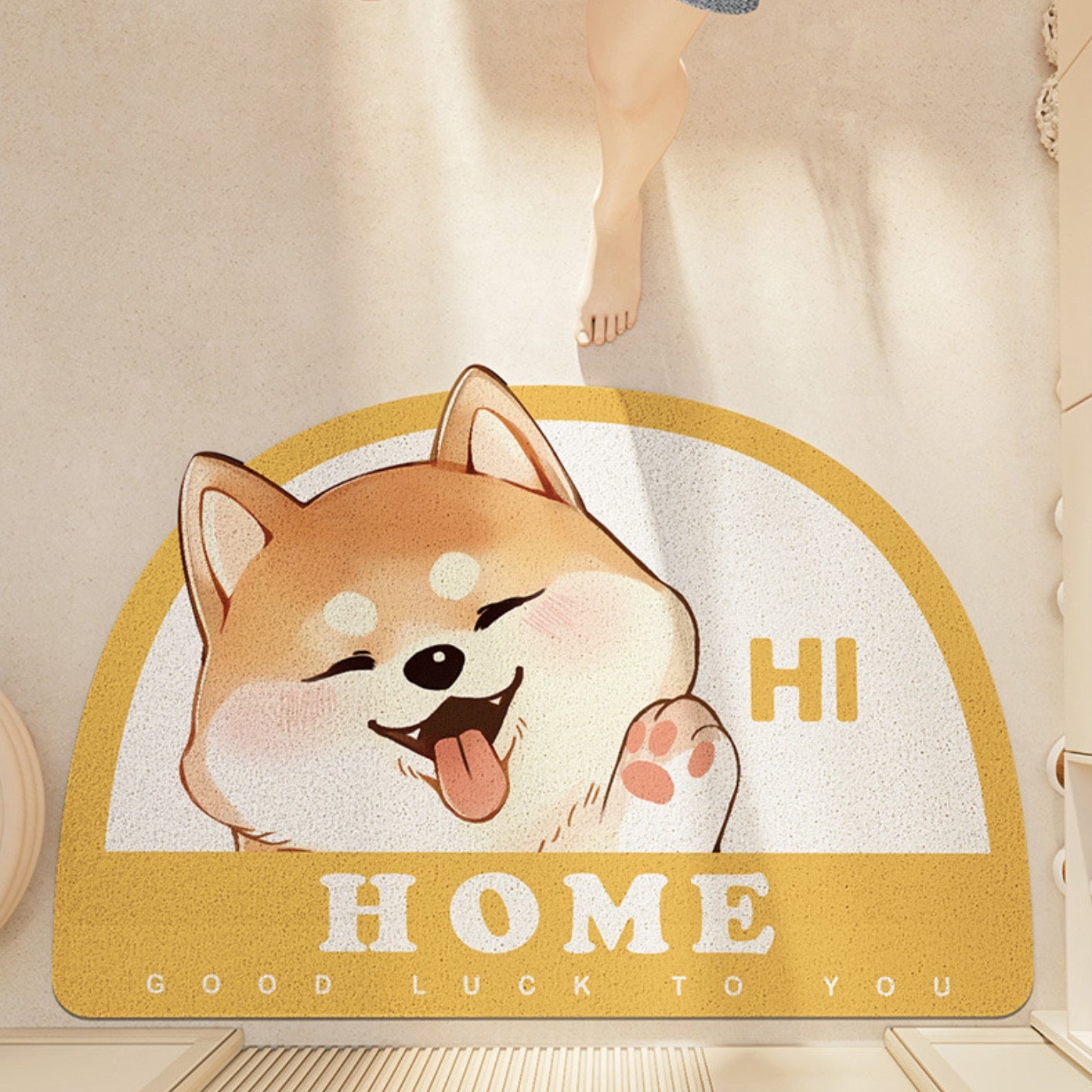 Shiba Inu Say Hi Half-Circle Doormat -Two Size Available - Wuli Home