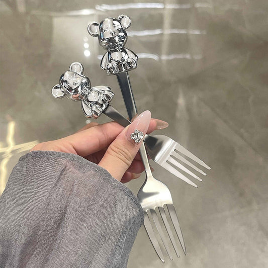 Silver Bear Spoon&Fork- Shimmering Silver Elegance - Wuli Home