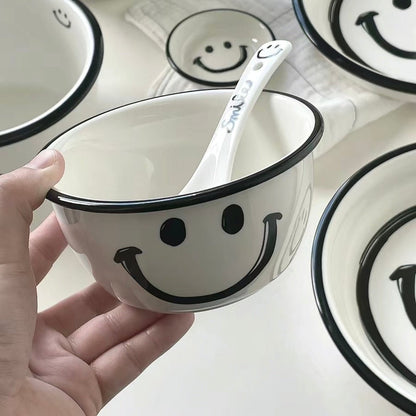 Smile Face Black & White Series Tableware Set - Modern Monochrome Design | Thick Ceramic - Wuli Home