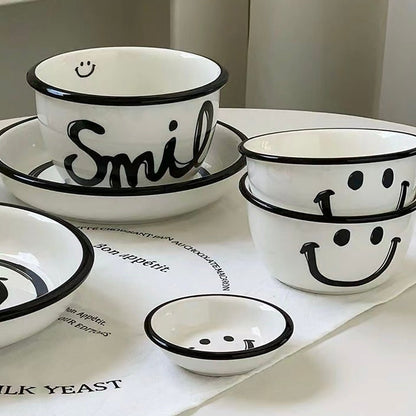 Smile Face Black & White Series Tableware Set - Modern Monochrome Design | Thick Ceramic - Wuli Home