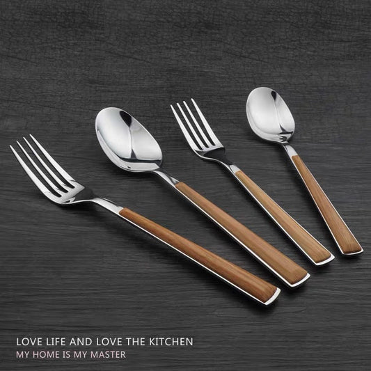 Textured Wooden Handle Fork and Spoon Set - Set of 2 - Wuli Home