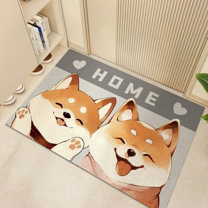 Two Shiba Inu Welcome Doormat - Size 60x90cm/80x120cm - Wuli Home