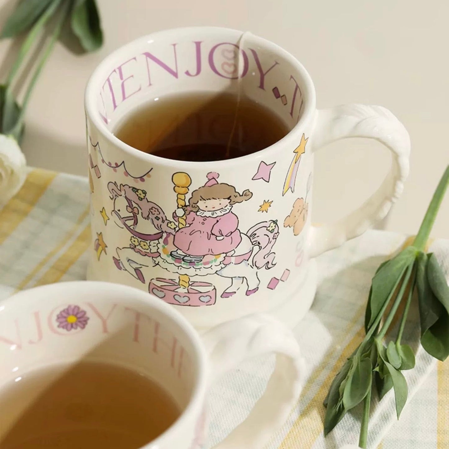 Whimsical Cartoon Floral Series Coffee Mug | High-quality Glazed Ceramic, 340ML Capacity - Wuli Home